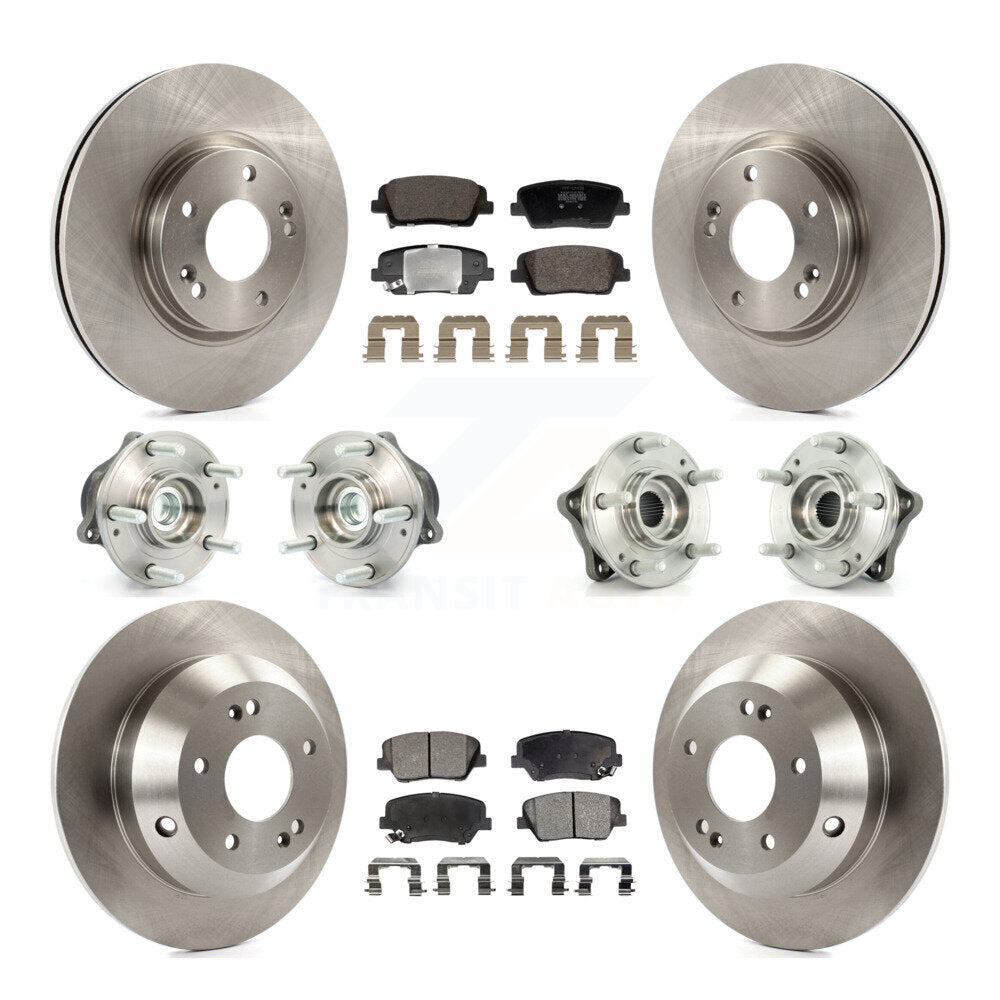 Hub Bearing Brake Rotor & Pad Front Rear Kit (10Pc) For Hyundai Santa Fe Kia FWD