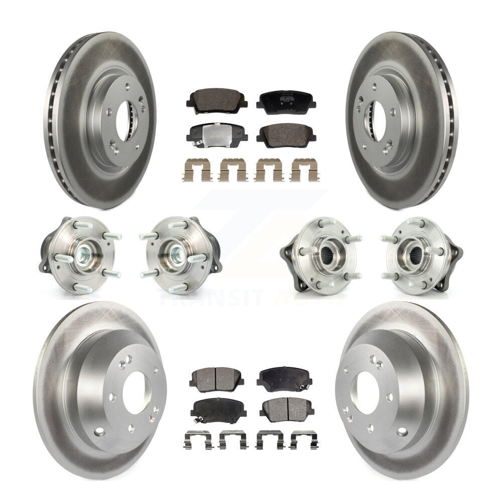 Hub Bearing Coat Brake Rotor Pads Front Rear Kit (10Pc) For Hyundai Santa Fe Kia
