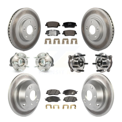 Hub Bearing Coated Brake Rotor Pad Front Rear Kit (10Pc) For Hyundai Santa Fe XL