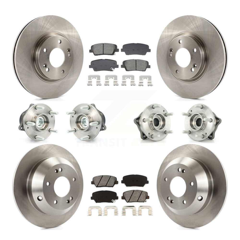 Hub Bearing Brake Rotor & Pad Front Rear Kit (10Pc) For Hyundai Santa Fe Kia FWD