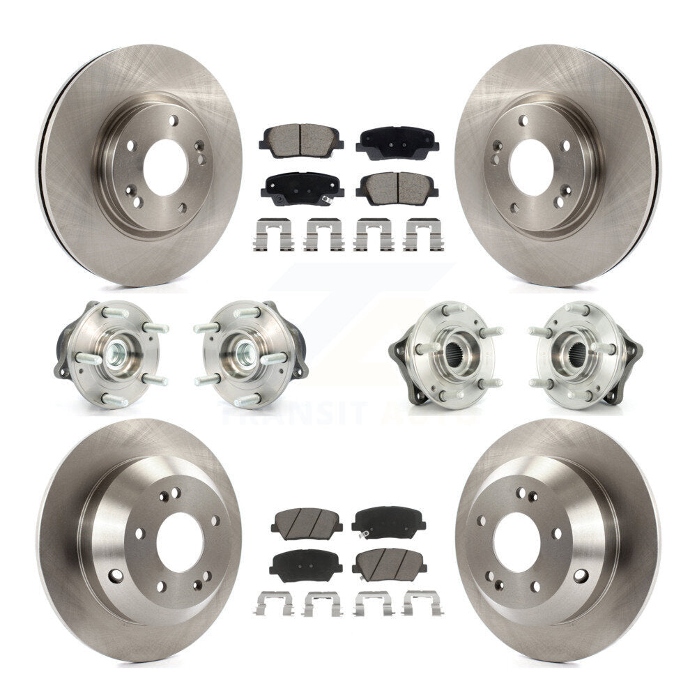 Hub Bearing Brake Rotor & Pad Front Rear Kit (10Pc) For Hyundai Santa Fe Kia FWD