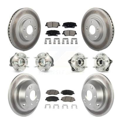 Hub Bearing Coated Brake Rotor Pad Front Rear Kit (10Pc) For Hyundai Santa Fe XL