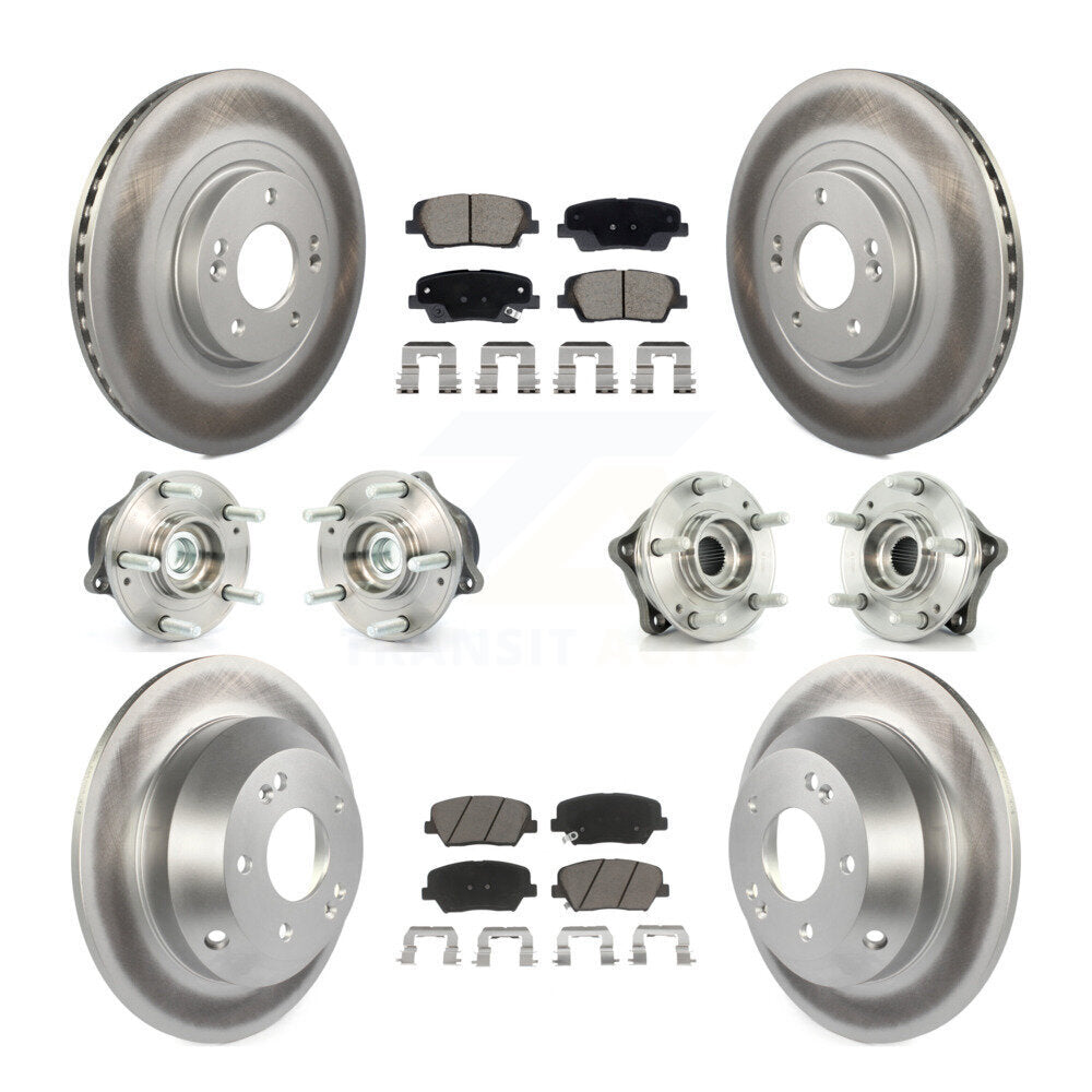 Hub Bearing Coat Brake Rotor Pads Front Rear Kit (10Pc) For Hyundai Santa Fe Kia