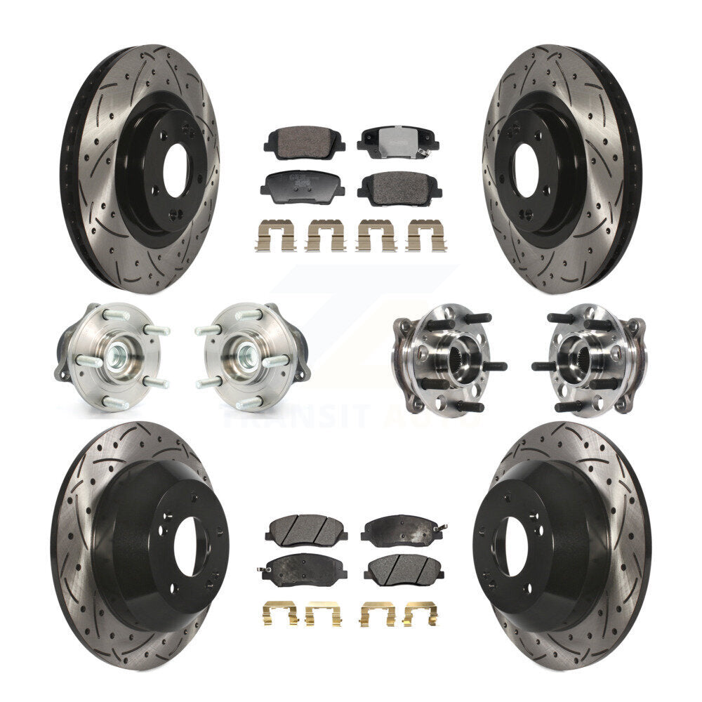 Hub Bearing Coated Brake Rotor Pad Front Rear Kit (10Pc) For Hyundai Santa Fe XL