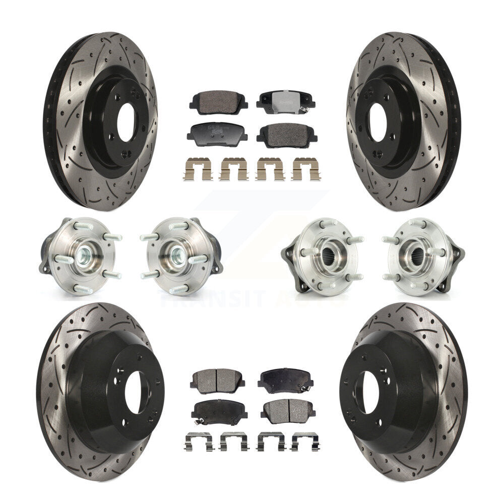 Hub Bearing Coat Brake Rotor Pads Front Rear Kit (10Pc) For Hyundai Santa Fe Kia