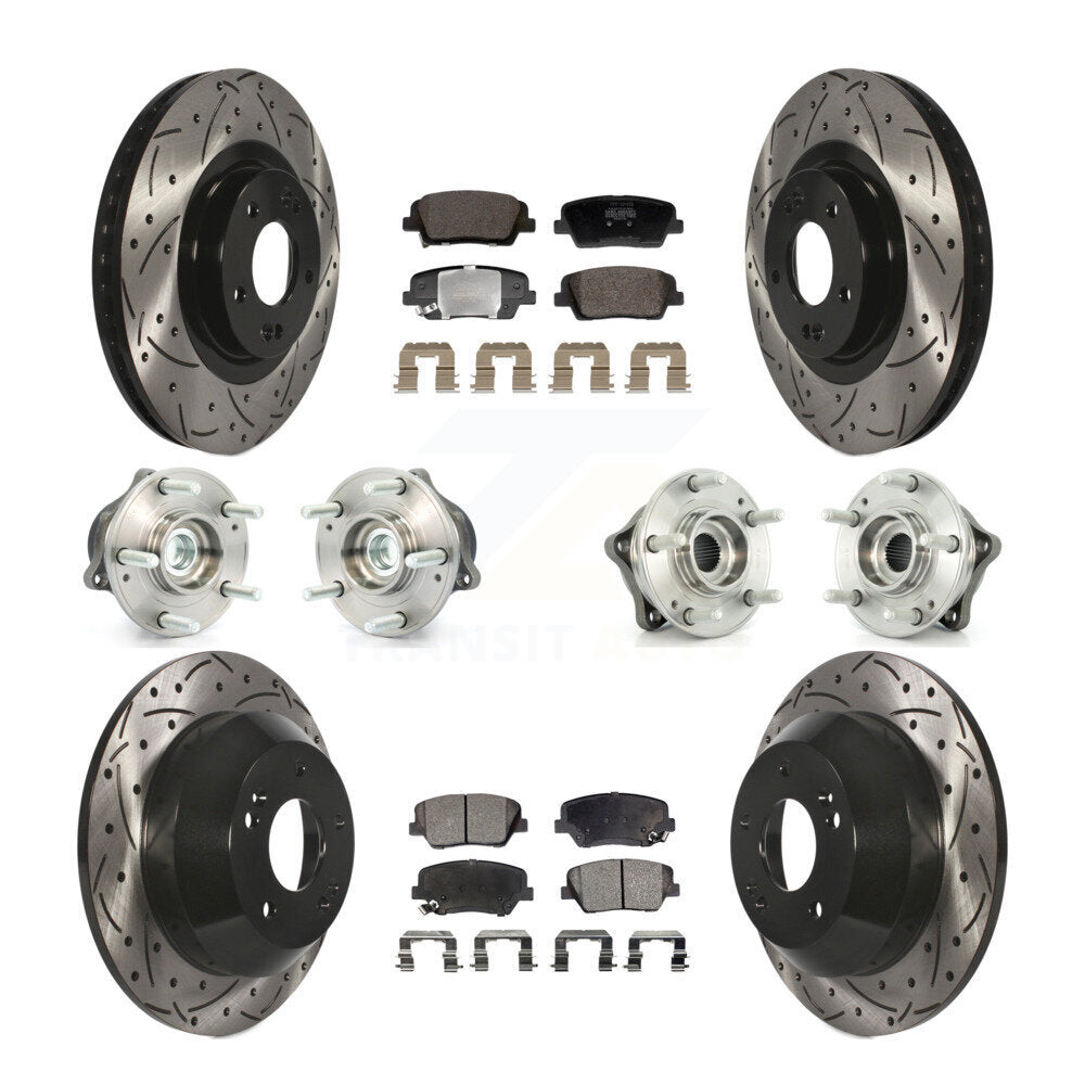 Hub Bearing Coat Brake Rotor Pads Front Rear Kit (10Pc) For Hyundai Santa Fe Kia