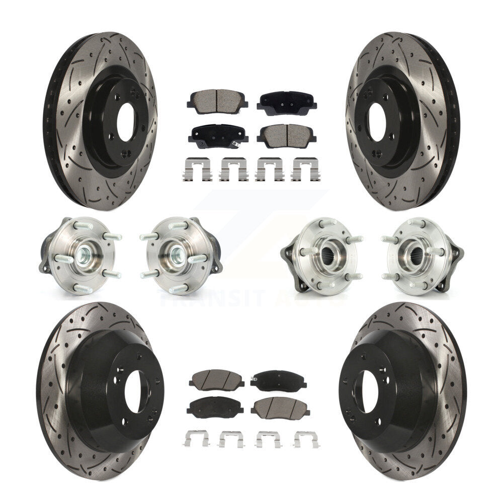 Hub Bearing Coated Brake Rotor Pad Front Rear Kit (10Pc) For Hyundai Santa Fe XL