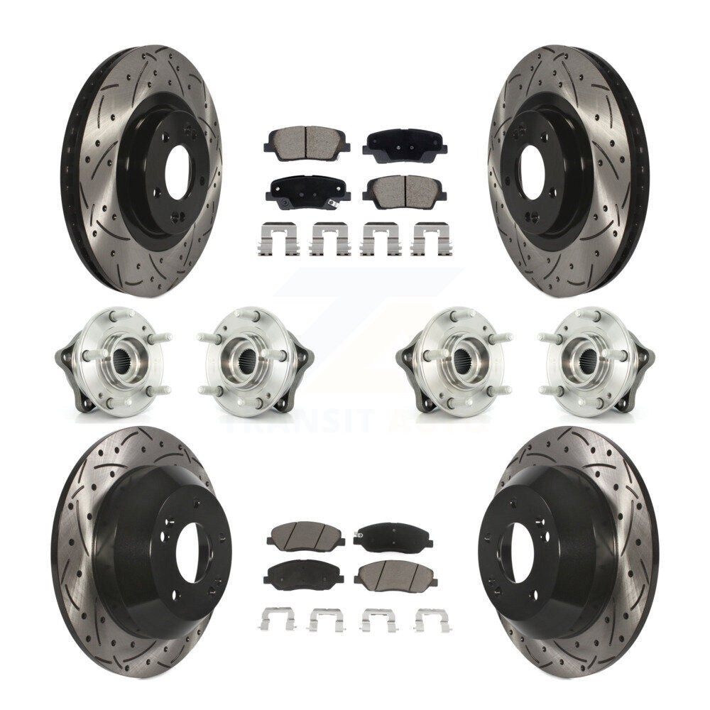 Hub Bearing Coated Brake Rotor Pad Front Rear Kit (10Pc) For Hyundai Santa Fe XL