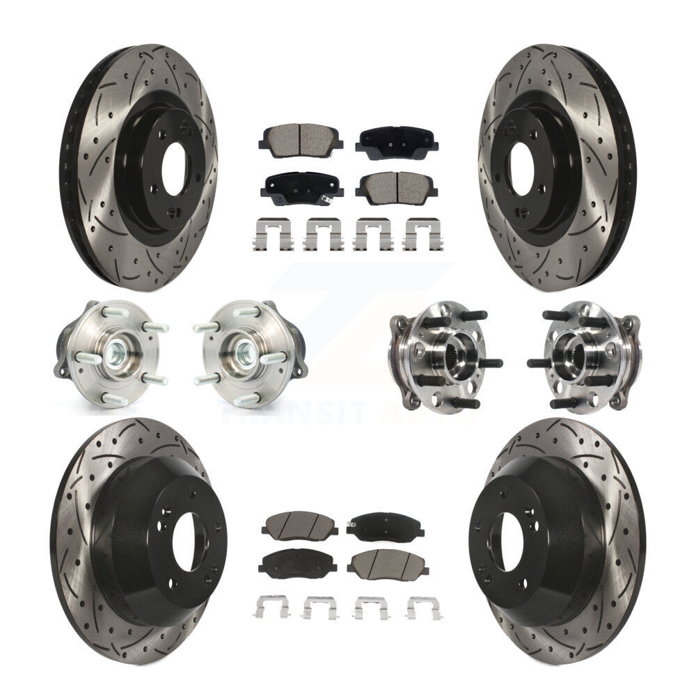 Hub Bearing Coated Brake Rotor Pad Front Rear Kit (10Pc) For Hyundai Santa Fe XL