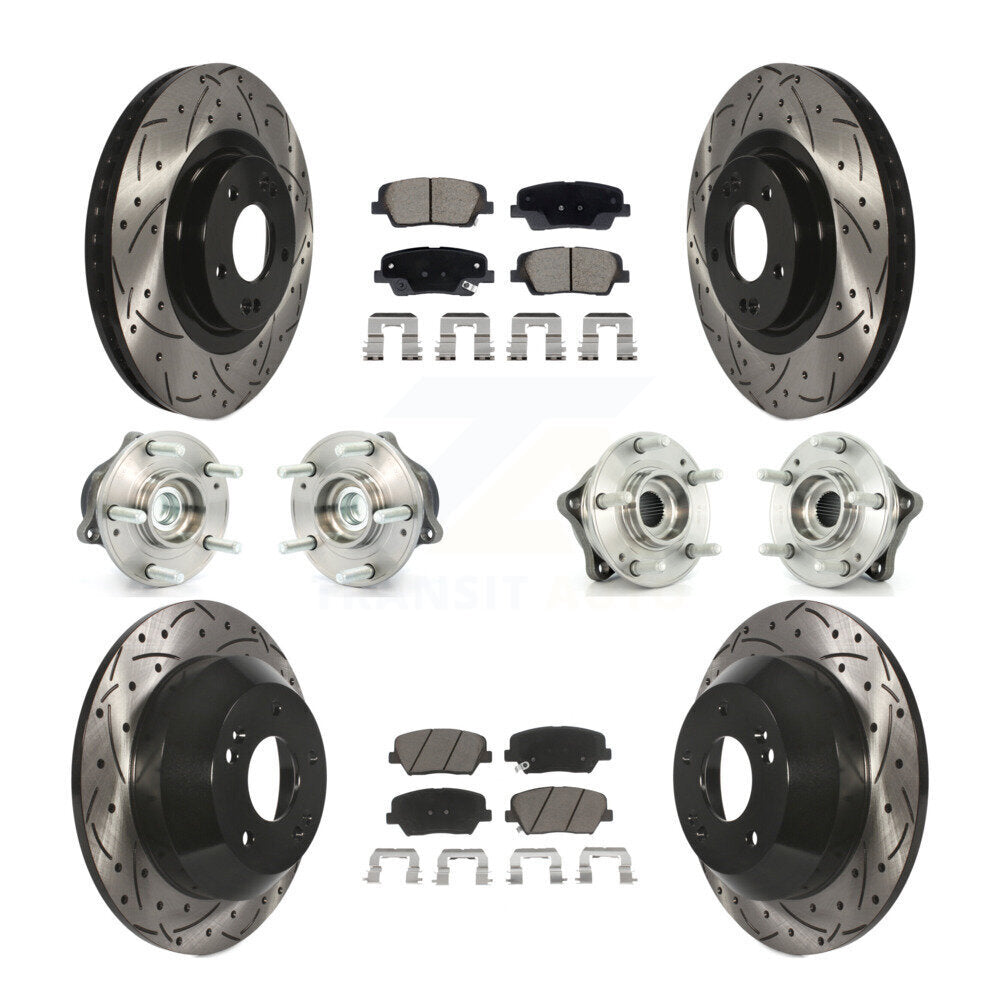 Hub Bearing Coat Brake Rotor Pads Front Rear Kit (10Pc) For Hyundai Santa Fe Kia