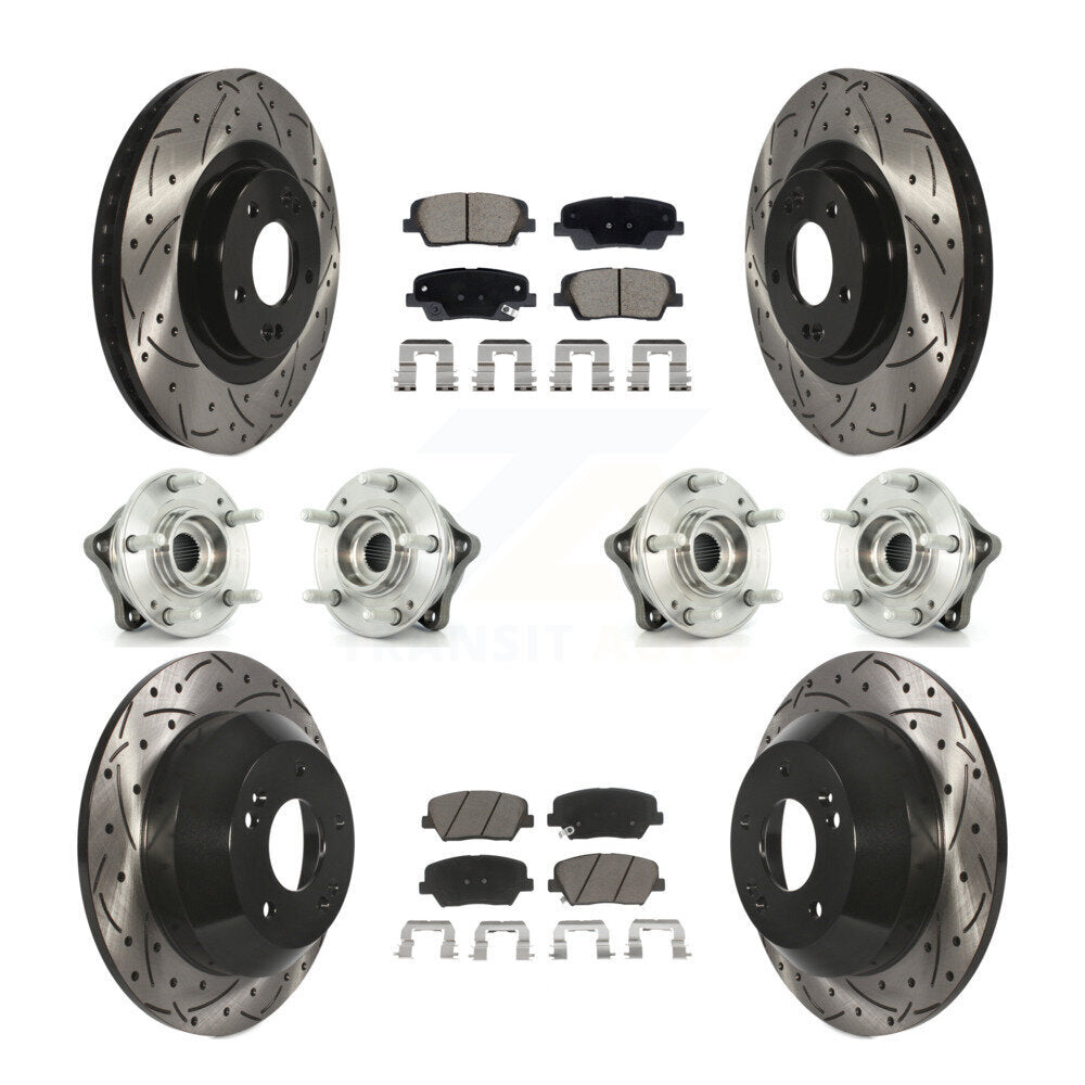 Hub Bearing Coat Brake Rotor Pads Front Rear Kit (10Pc) For Hyundai Santa Fe Kia