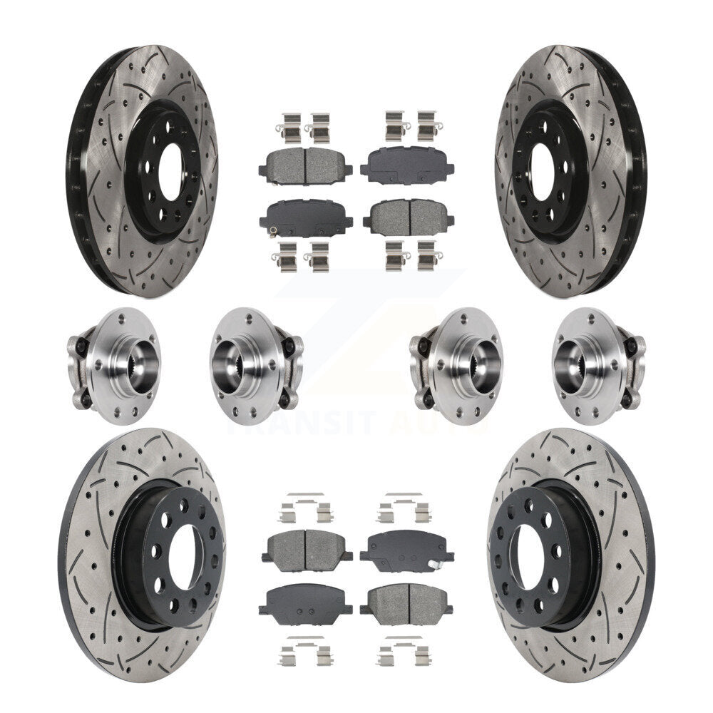 Hub Bearing Coated Brake Rotor & Pads Front Rear Kit (10Pc) For Jeep Compass AWD
