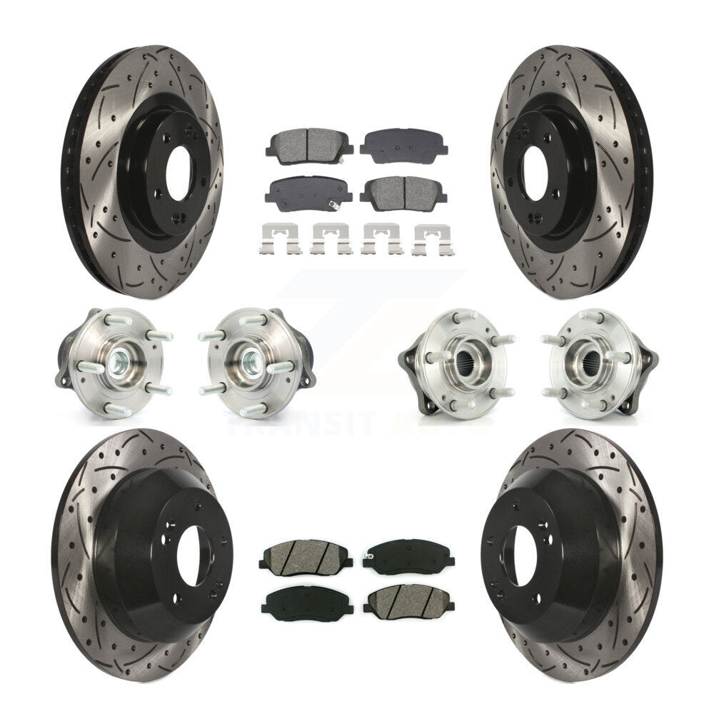 Hub Bearing Coated Brake Rotor Pad Front Rear Kit (10Pc) For Hyundai Santa Fe XL