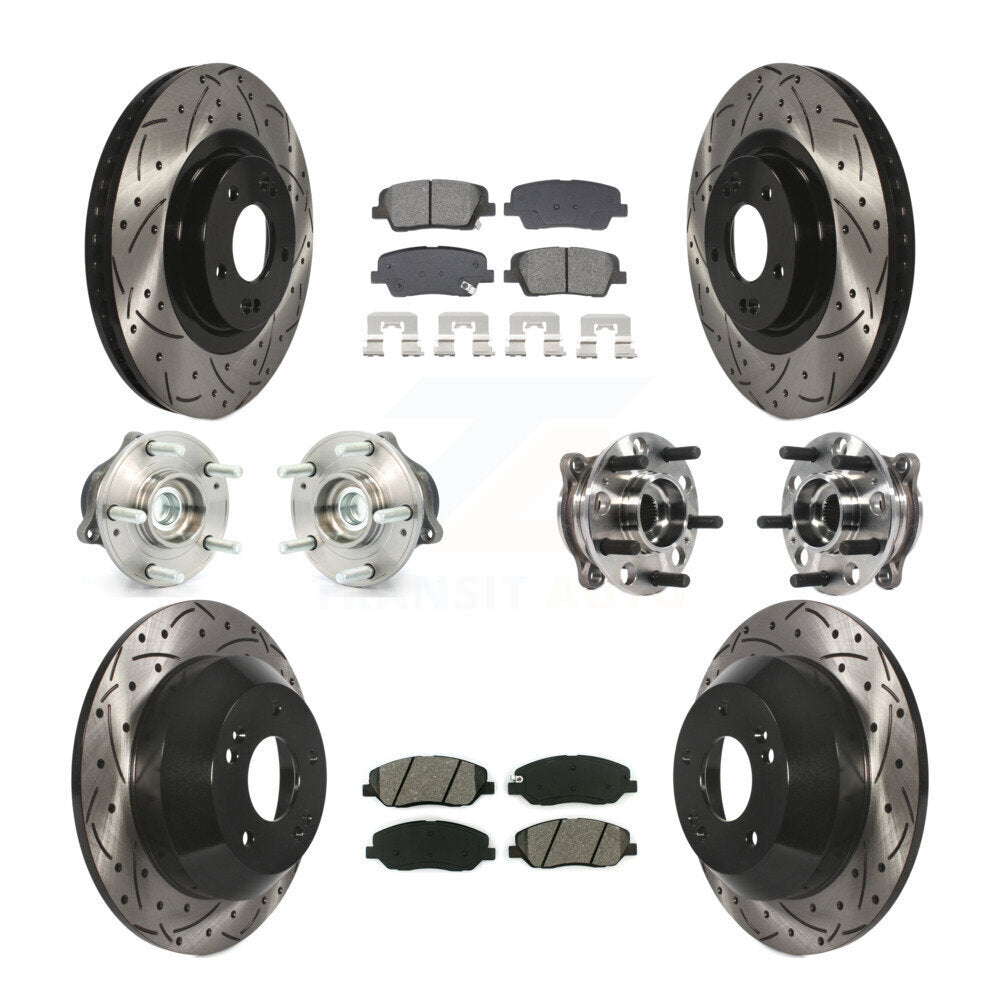 Hub Bearing Coated Brake Rotor Pad Front Rear Kit (10Pc) For Hyundai Santa Fe XL