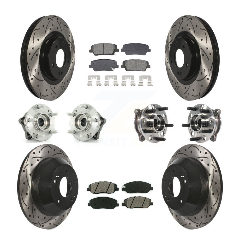 Hub Bearing Coated Brake Rotor Pad Front Rear Kit (10Pc) For Hyundai Santa Fe XL