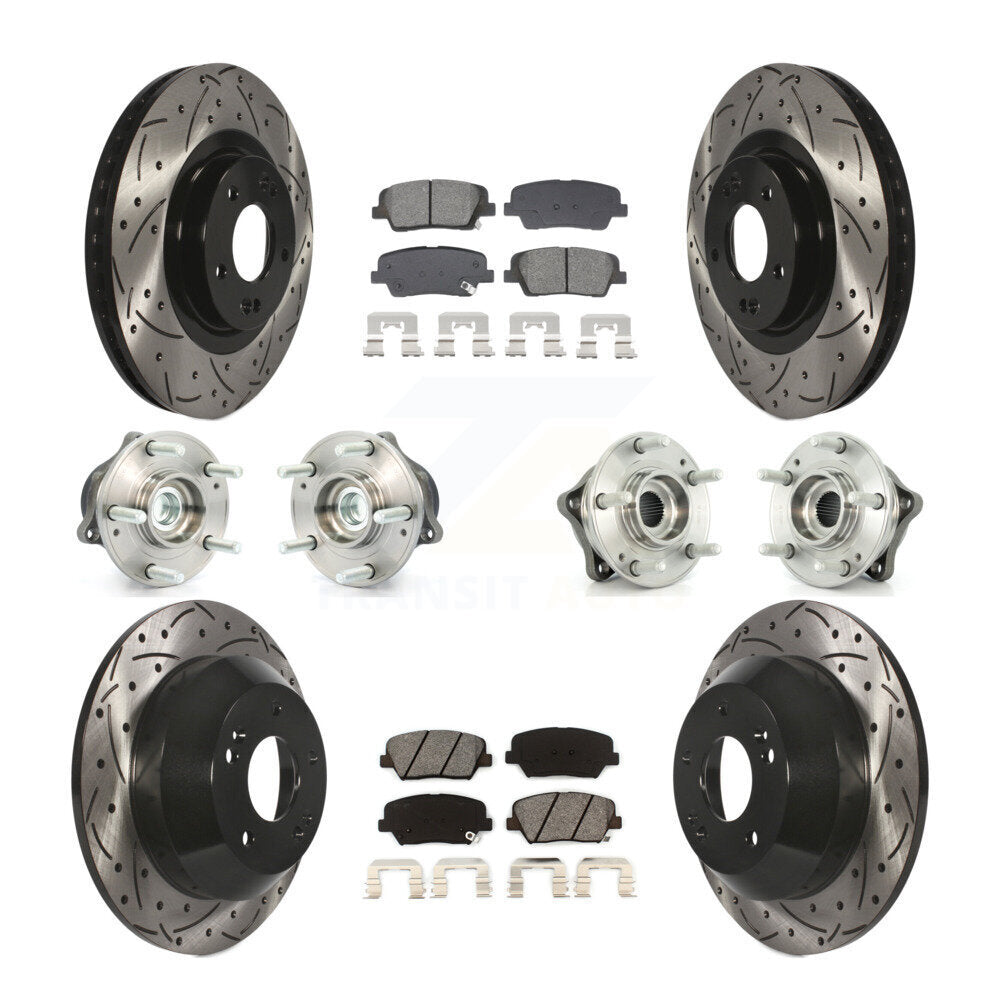 Hub Bearing Coat Brake Rotor Pads Front Rear Kit (10Pc) For Hyundai Santa Fe Kia