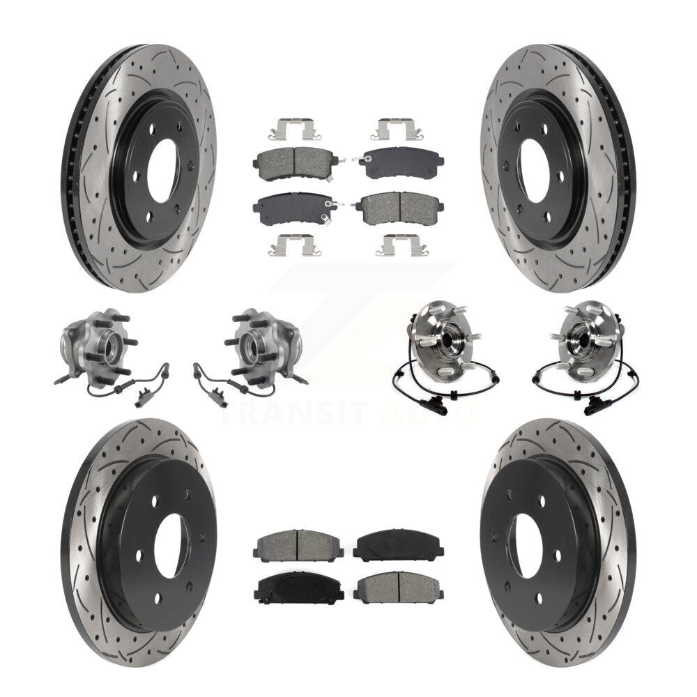 Hub Bearing Coated Brake Rotor & Pad Front Rear Kit (10Pc) For Nissan Armada AWD