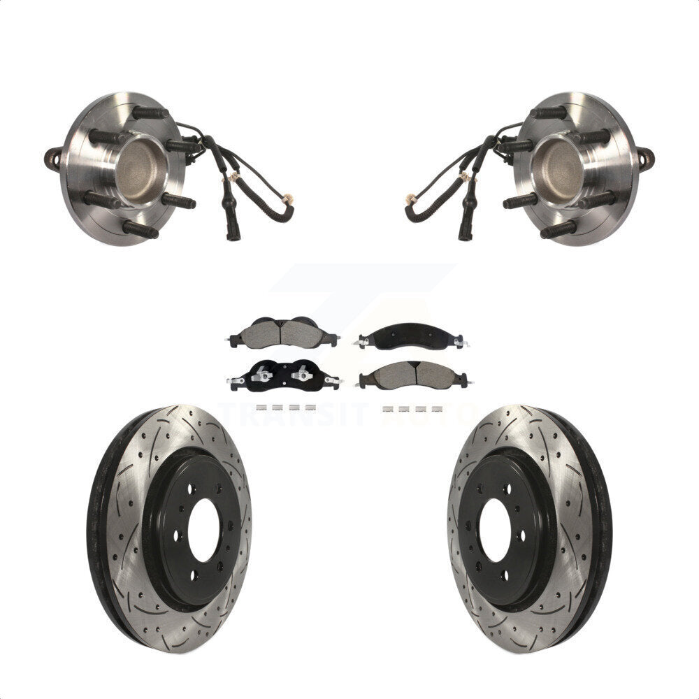 Hub Bearing Drill Slot Brake Rotor Pad Front Kit For Ford Expedition Lincoln RWD