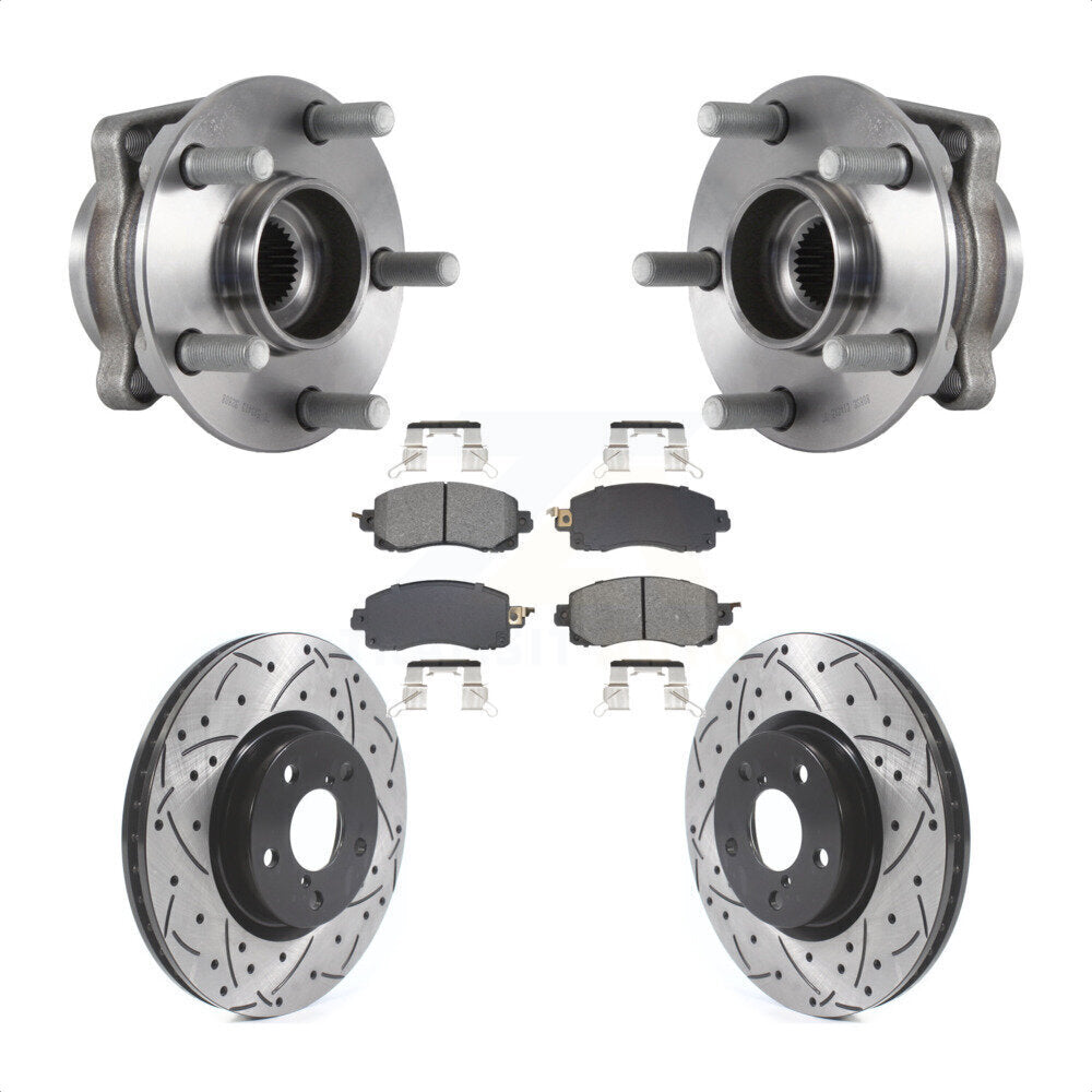 Hub Bearing Assembly Drilled Slot Brake Rotor & Pad Front Kit For Subaru Impreza