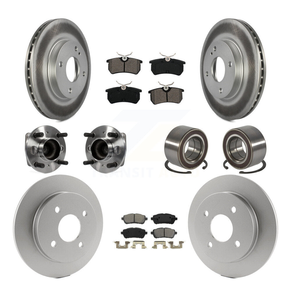 Hub Bearing Coated Disc Brake Rotor & Pads Front Rear Kit (10Pc) For Ford Fiesta