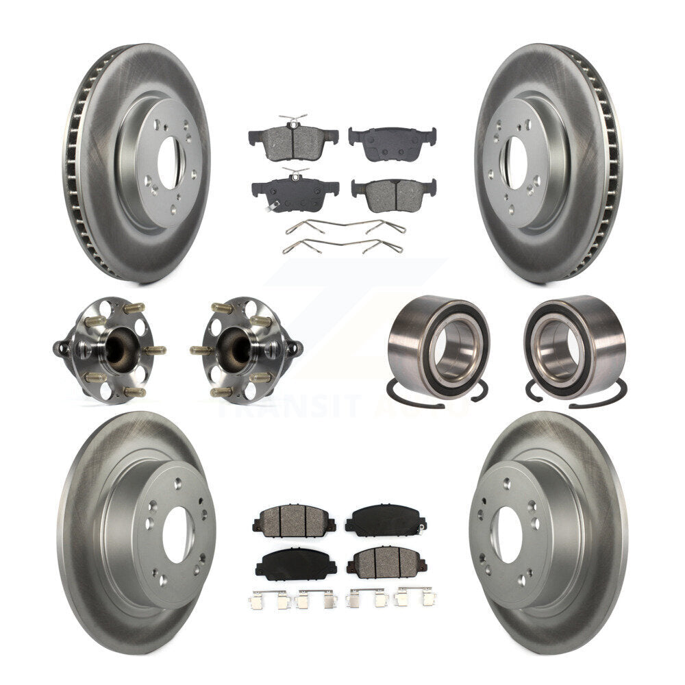 Hub Bearing Coated Disc Brake Rotor & Pad Front Rear Kit (10Pc) For Honda Accord
