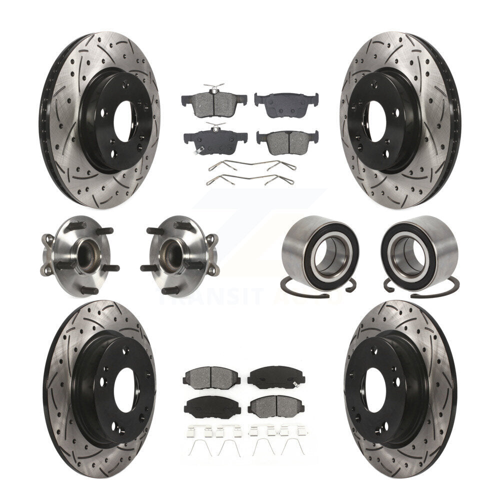 Hub Bearing Coated Disc Brake Rotor & Pads Front Rear Kit (10Pc) For Honda Civic