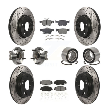 Hub Bearing Coated Disc Brake Rotor & Pads Front Rear Kit (10Pc) For Honda Civic