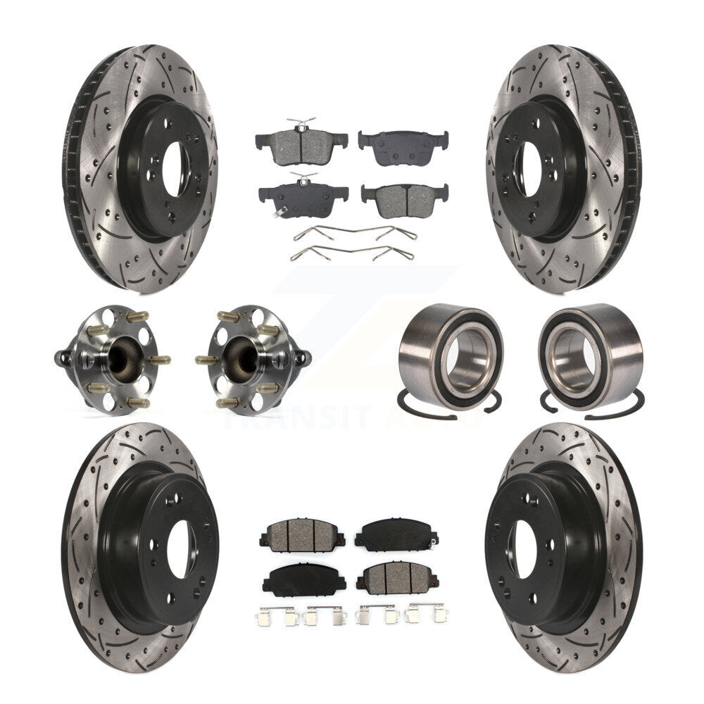 Hub Bearing Coated Disc Brake Rotor & Pad Front Rear Kit (10Pc) For Honda Accord