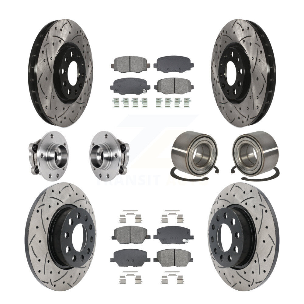 Hub Bearing Coated Brake Rotor Pad Front Rear Kit (10Pc) For 16-18 Fiat 500X AWD