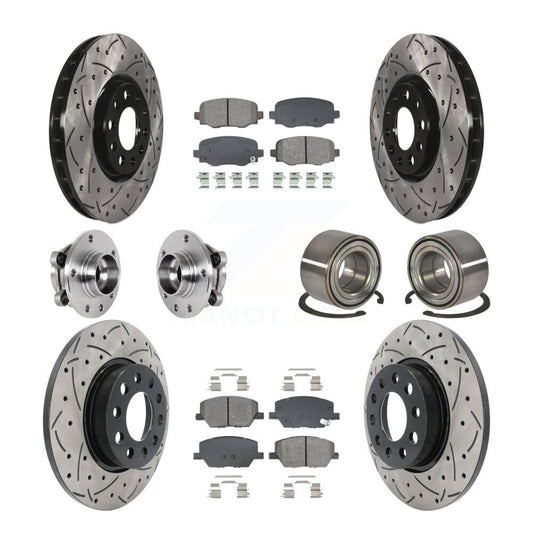 Hub Bearing Coated Brake Rotor Pad Front Rear Kit (10Pc) For 16-18 Fiat 500X AWD