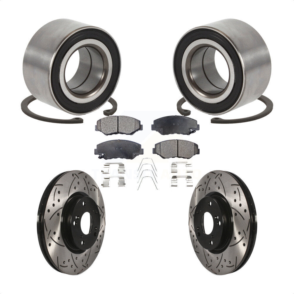 Wheel Bearing Drilled Slot Brake Rotor & Pad Front Kit For Honda Civic Acura ILX