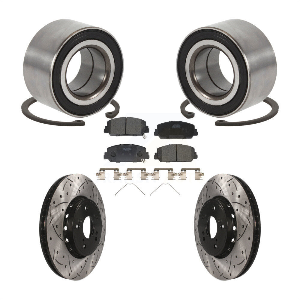 Wheel Bearing Coated Drilled Slot Brake Rotor & Pad Front Kit For 2016 Acura ILX