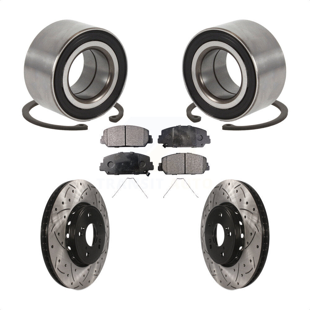 Wheel Bearing Coated Drilled Slot Brake Rotor & Pad Front Kit For 2016 Acura ILX