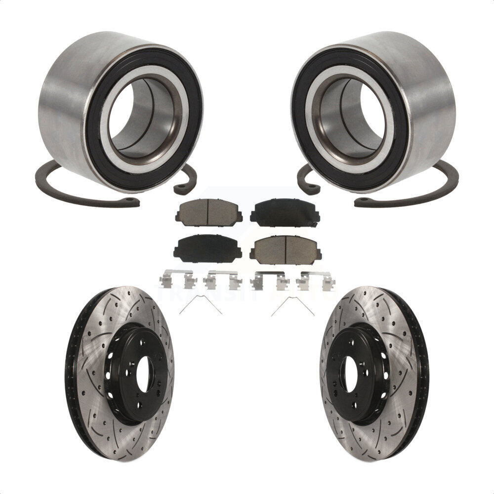 Wheel Bearing Coated Drilled Slot Brake Rotor & Pad Front Kit For 2016 Acura ILX