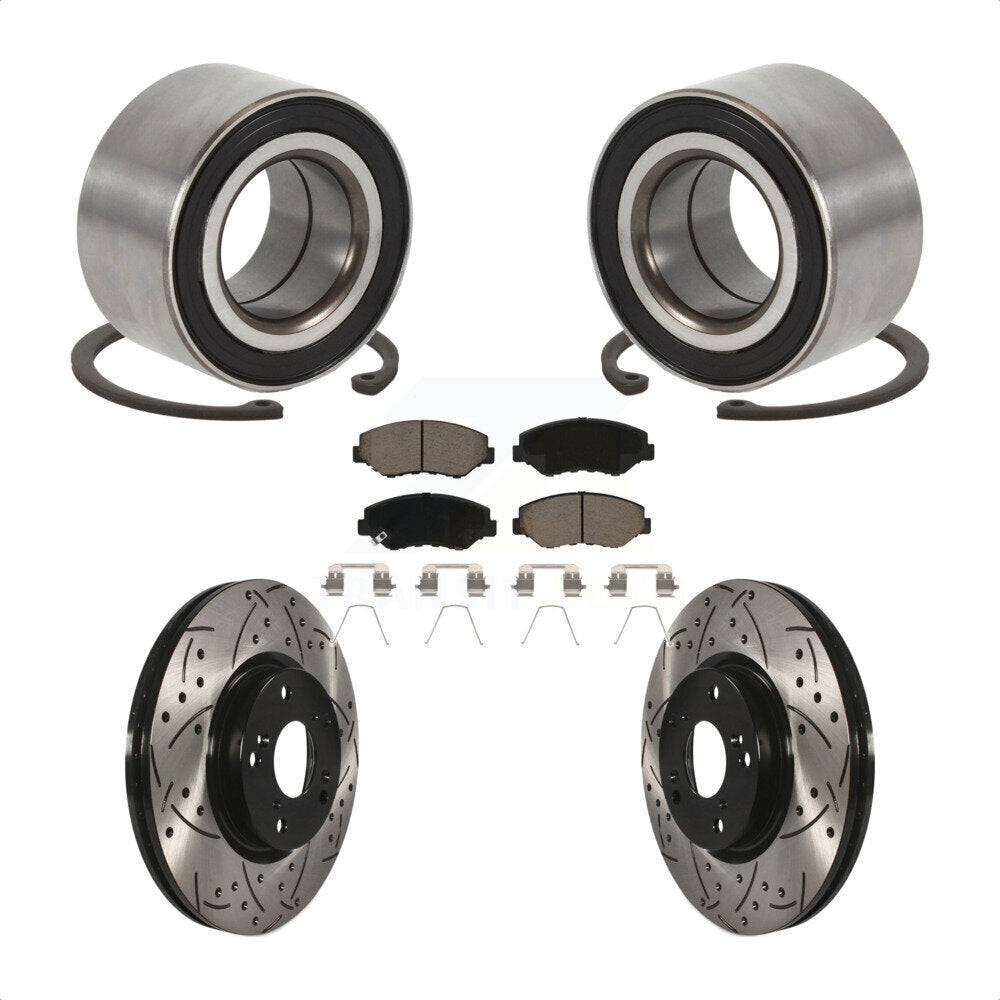 Wheel Bearing Drilled Slot Brake Rotor & Pad Front Kit For Honda Civic Acura ILX