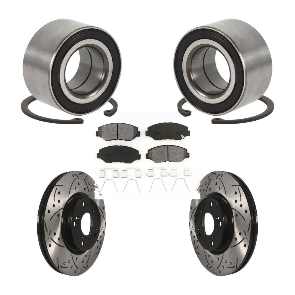 Wheel Bearing Drilled Slot Brake Rotor & Pad Front Kit For Honda Civic Acura ILX