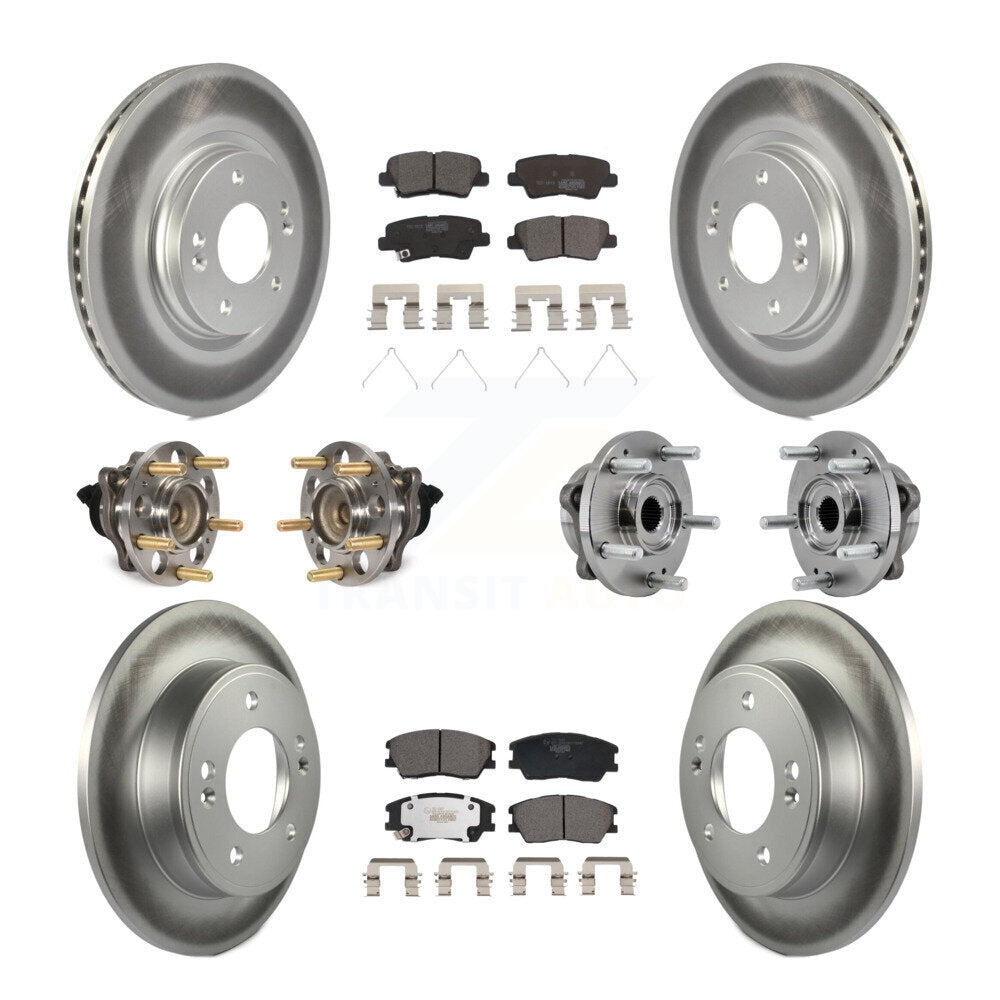 Hub Bearing Coated Disc Brake Rotors And Pads Front Rear Kit (10Pc) For Kia Soul