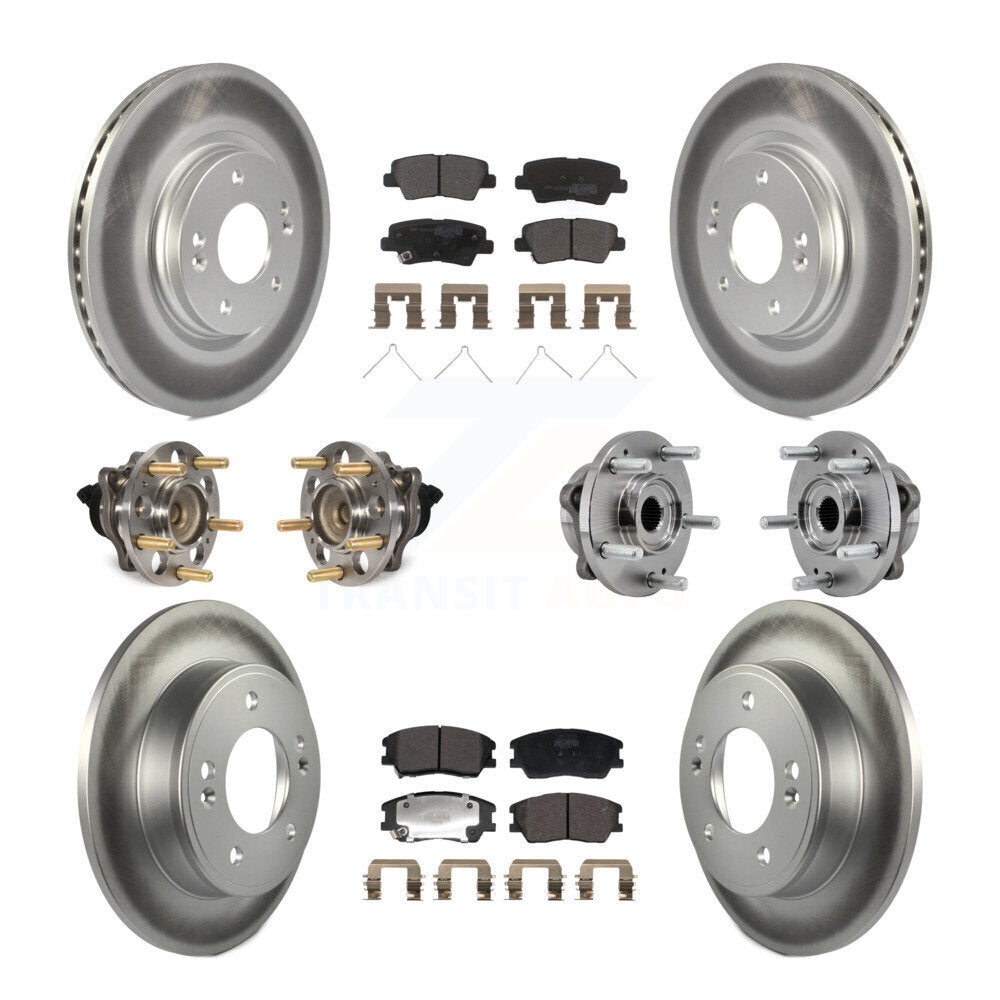 Hub Bearing Coated Disc Brake Rotors And Pads Front Rear Kit (10Pc) For Kia Soul