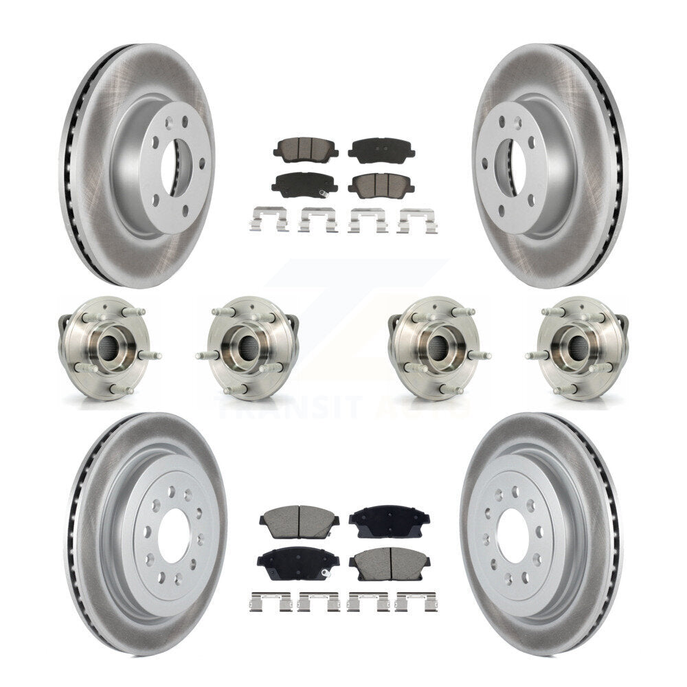 Hub Bearing Coated Brake Rotor & Pads Front Rear Kit (10Pc) For Cadillac ATS AWD