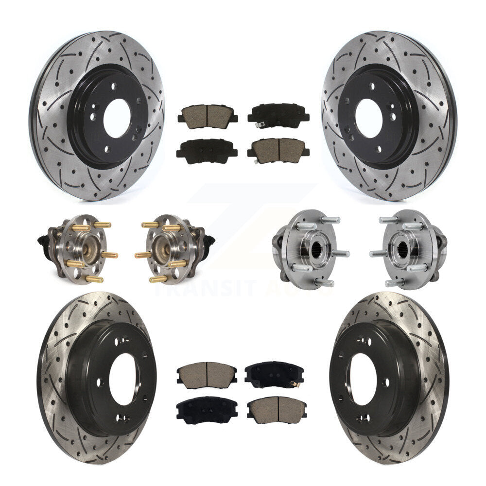 Hub Bearing Coated Disc Brake Rotors And Pads Front Rear Kit (10Pc) For Kia Soul