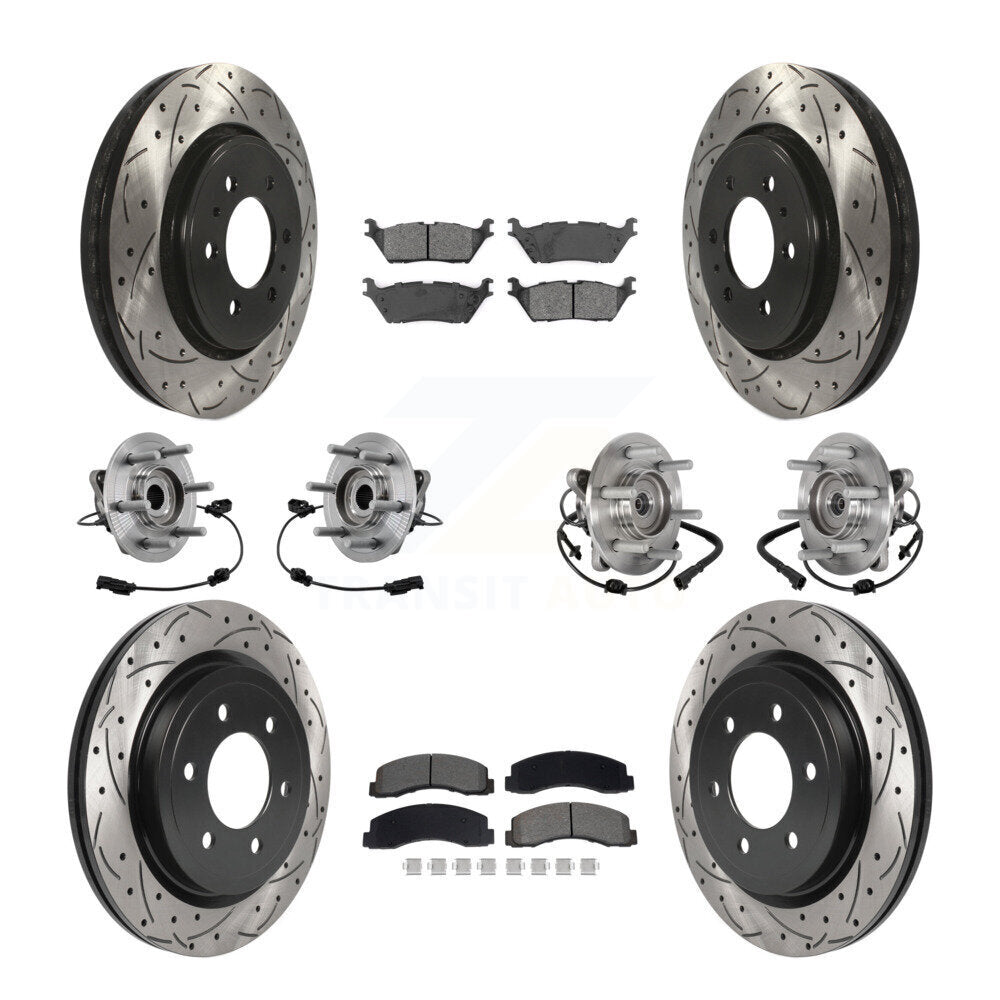 Hub Bearing Coated Brake Rotor Pad Front Rear Kit (10Pc) For Ford Expedition 4WD
