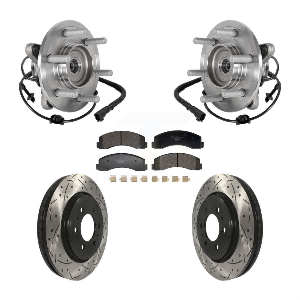 Hub Bearing Drill Slot Brake Rotor Pad Front Kit For Ford Expedition Lincoln 4WD