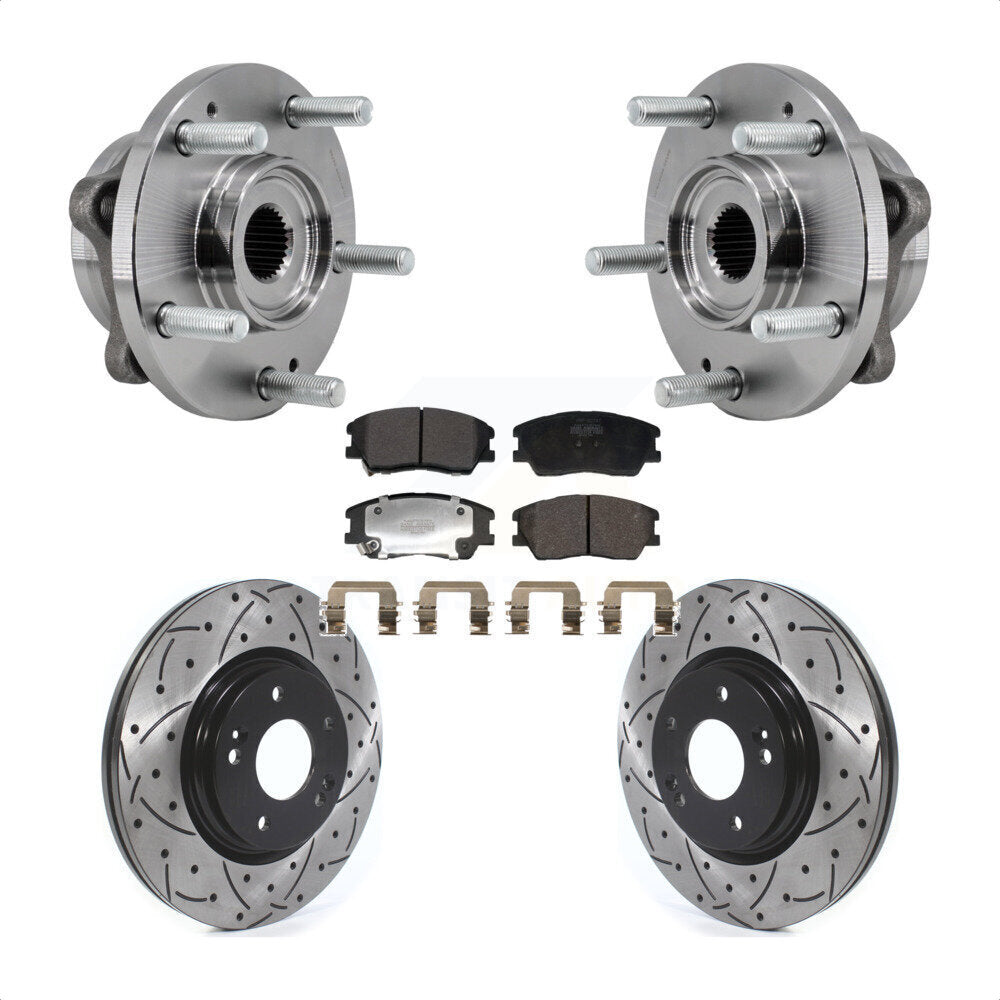 Hub Bearing Assembly Coated Drilled Slot Brake Rotor Pads Front Kit For Kia Soul