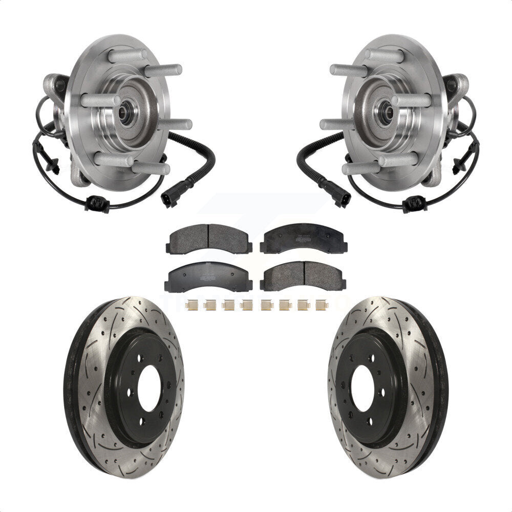 Hub Bearing Drill Slot Brake Rotor Pad Front Kit For Ford Expedition Lincoln 4WD