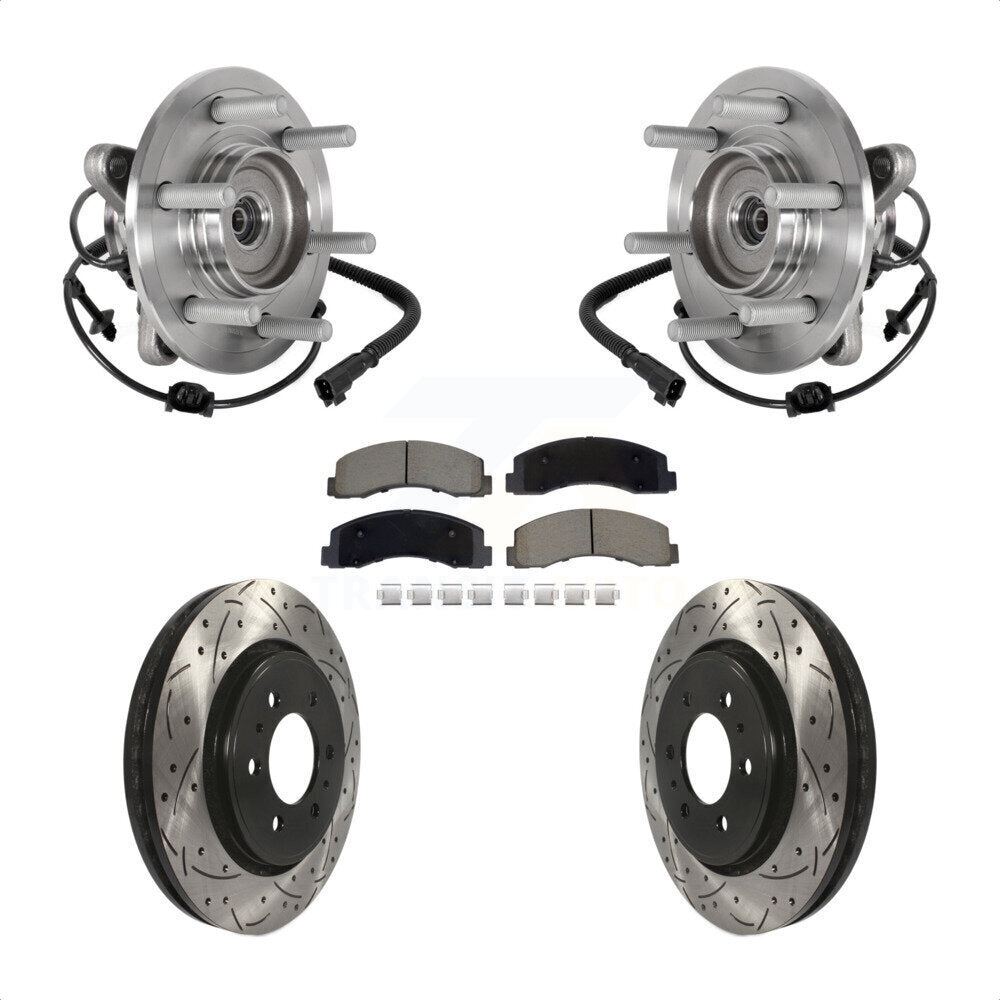 Hub Bearing Drill Slot Brake Rotor Pad Front Kit For Ford Expedition Lincoln 4WD
