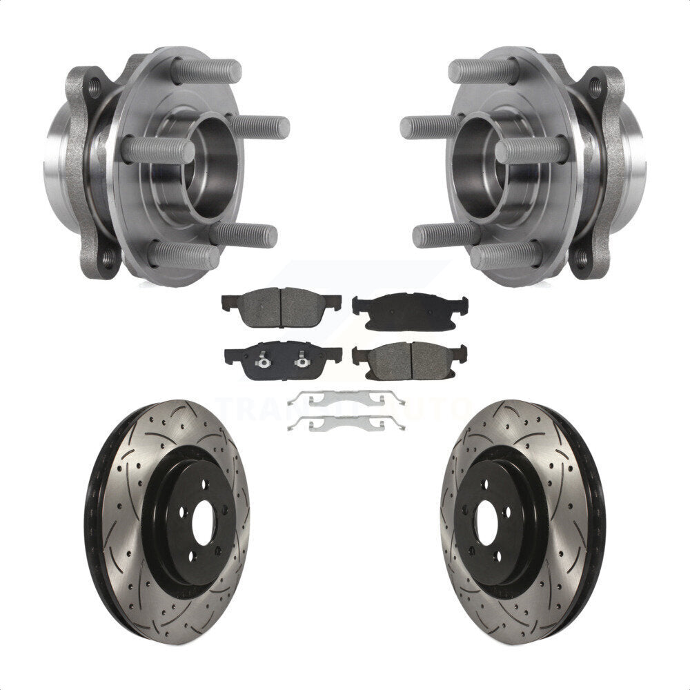 Hub Bearing Drilled Slot Brake Rotor & Pad Front Kit For Ford Fusion Lincoln MKZ