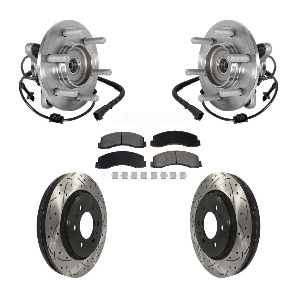 Hub Bearing Drill Slot Brake Rotor Pad Front Kit For Ford Expedition Lincoln 4WD