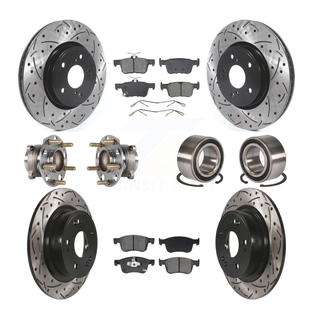 Hub Bearing Coated Disc Brake Rotor & Pad Front Rear Kit (10Pc) For Honda Accord