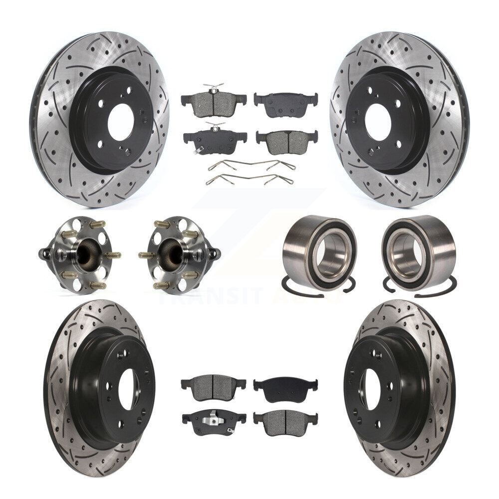 Hub Bearing Coated Disc Brake Rotor & Pad Front Rear Kit (10Pc) For Honda Accord