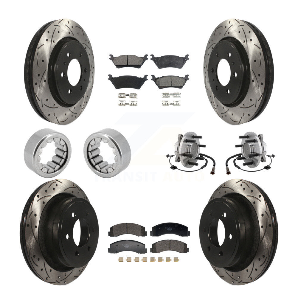 Hub Bearing Coated Brake Rotor Pad Shoe Front Rear Kit (10Pc) For Ford F-150 RWD